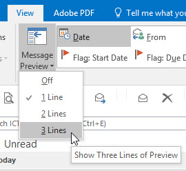 Message preview options drop down